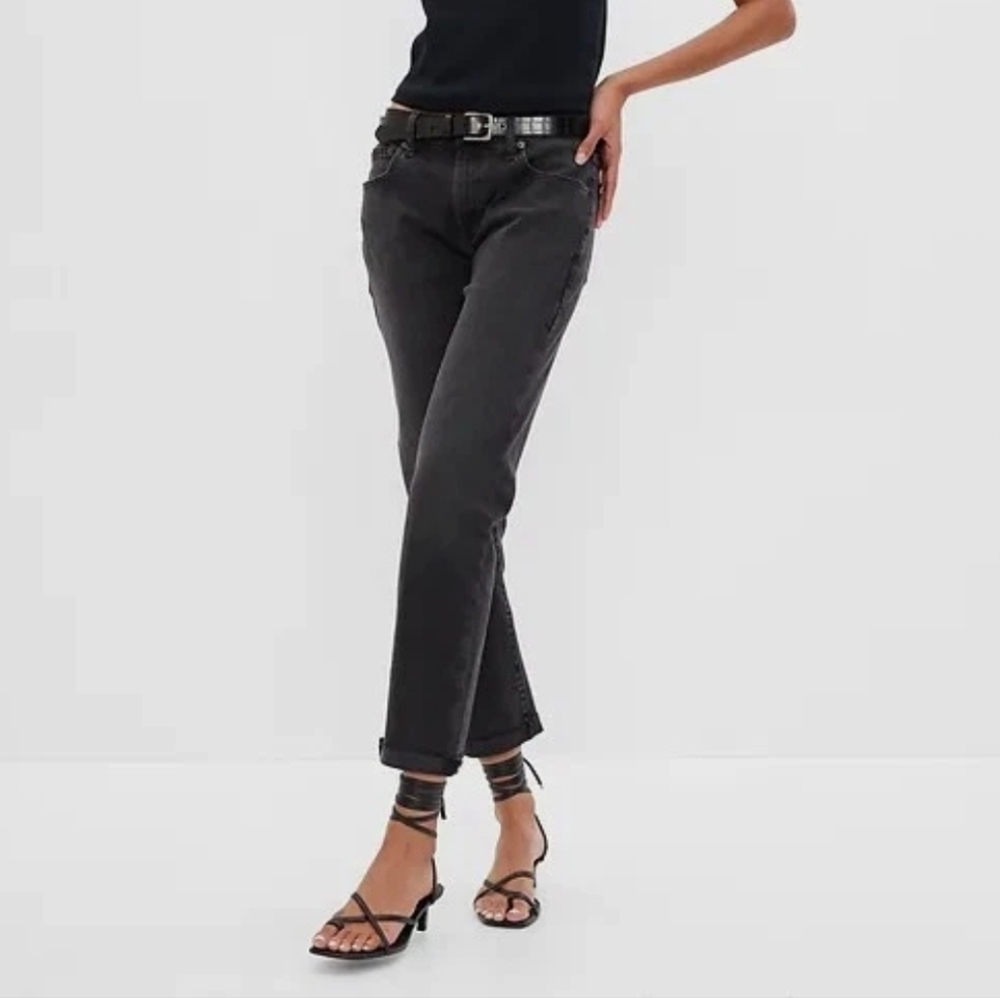 GAP Midrise Girlfriend Jeans, Washed Black, Size 30 Tall/10 Tall